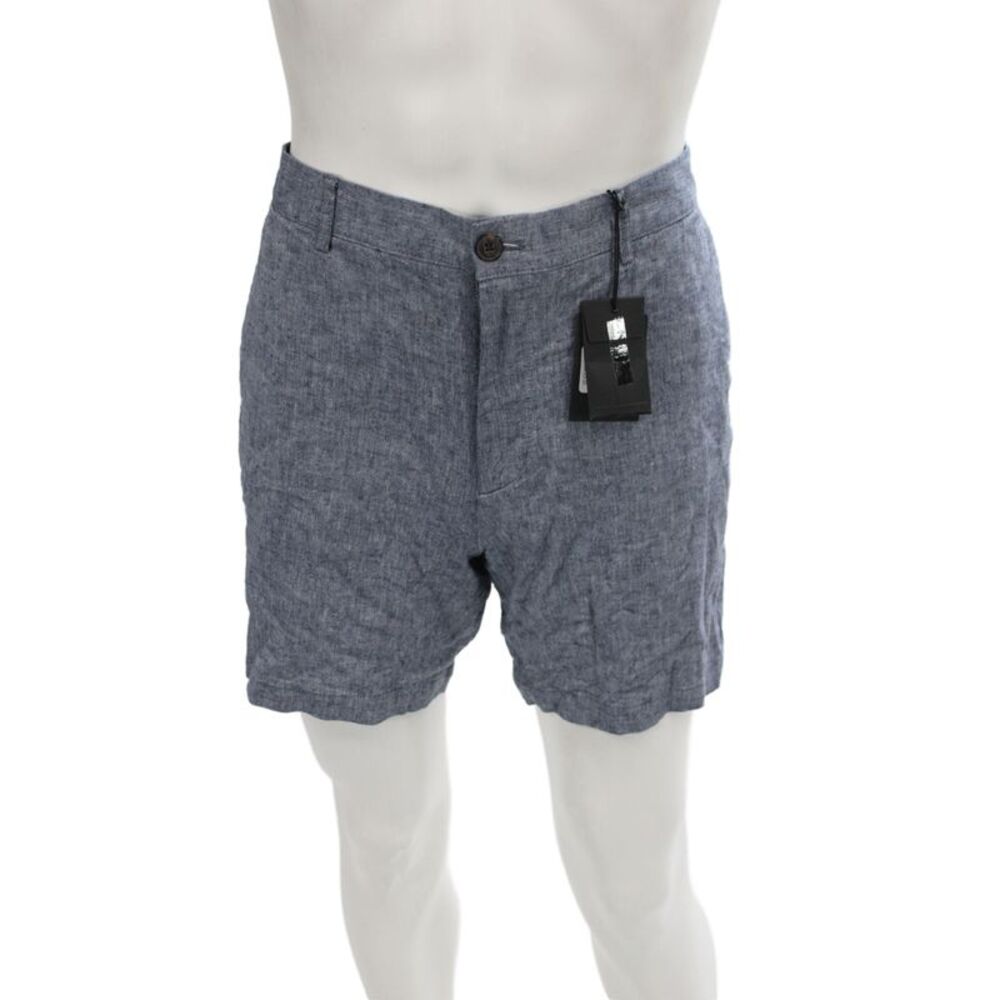 Club Monaco Mens Chino Shorts Blue 54% Linen Button Closure Size 34